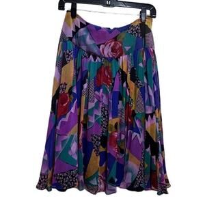 VTG Rickie Freeman For Terijon Skirt 4 100% Silk Lined Floral Retro Flowy Girly
